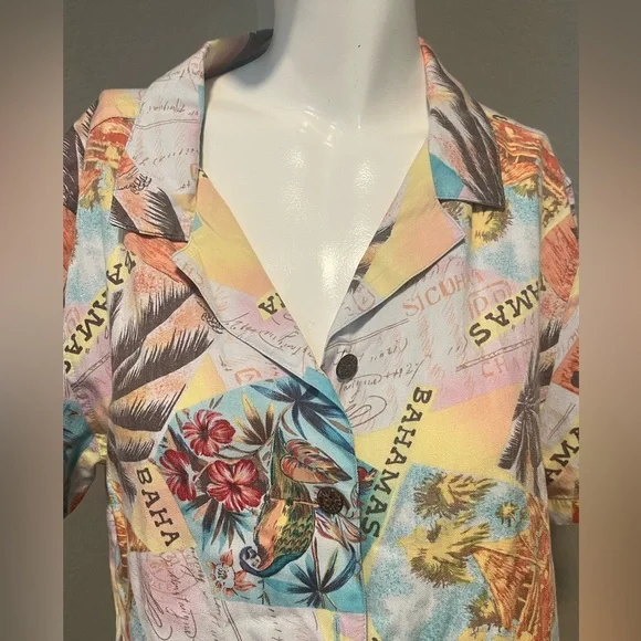 Caribbean Joe Women’s Multicolor Tropical Bahamas SS Button-Down Shirt Size L - Picture 4 of 12